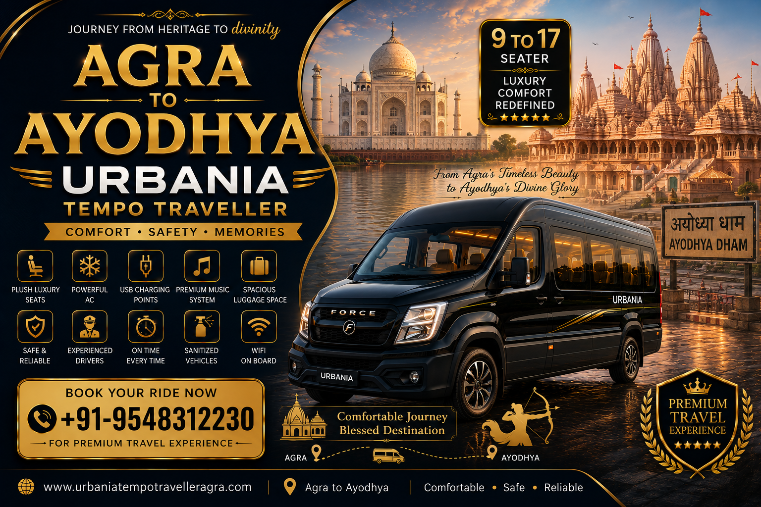 Agra to Ayodhya Urbania Tempo Traveller
