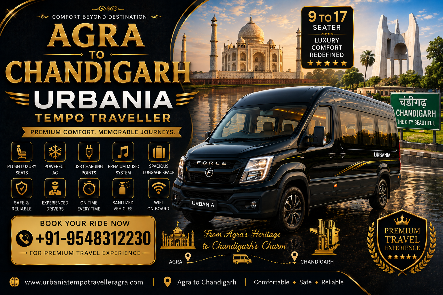 Agra to Chandigarh Urbania Tempo Traveller