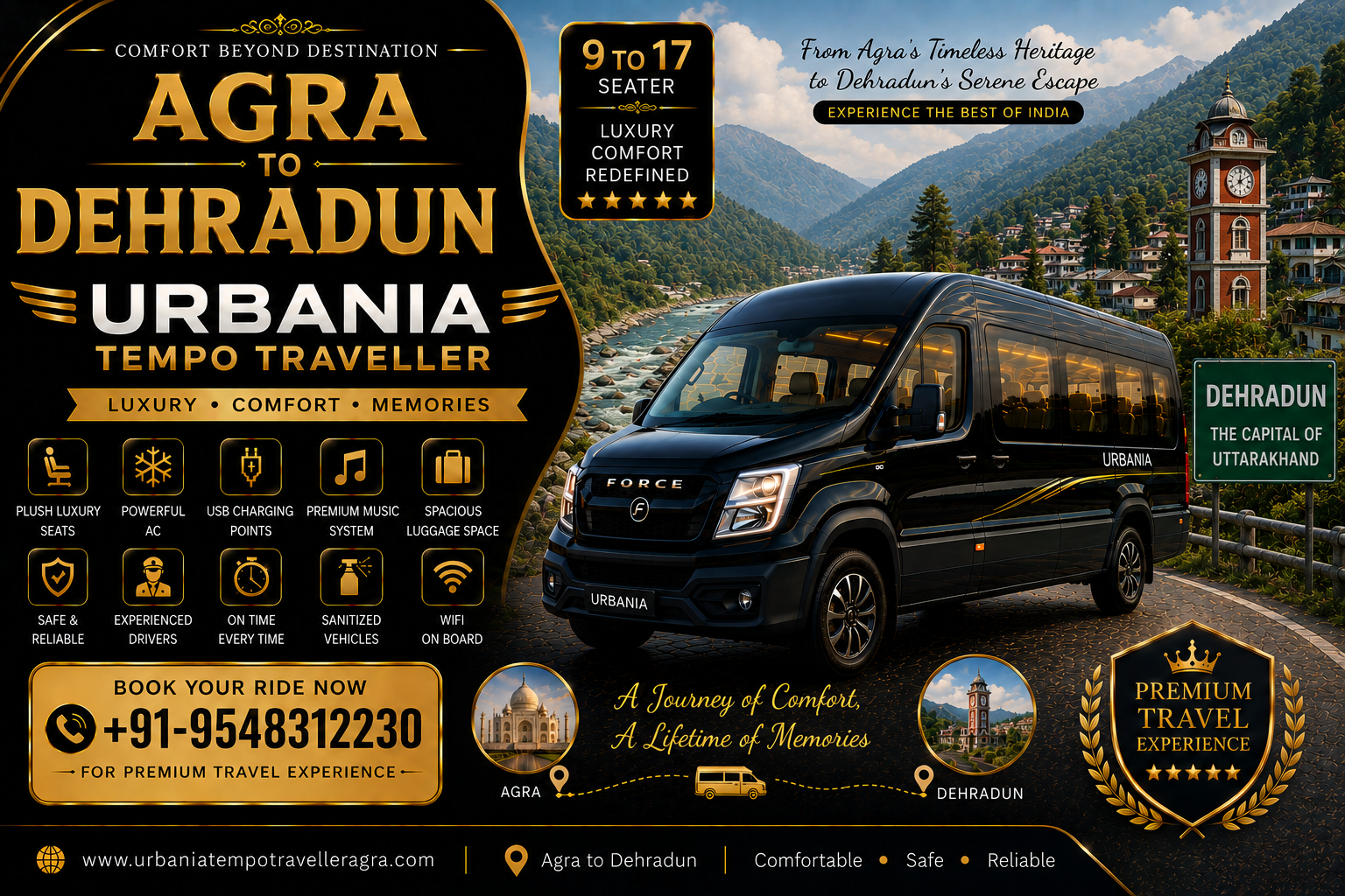 Agra to Dehradun Urbania Tempo Traveller